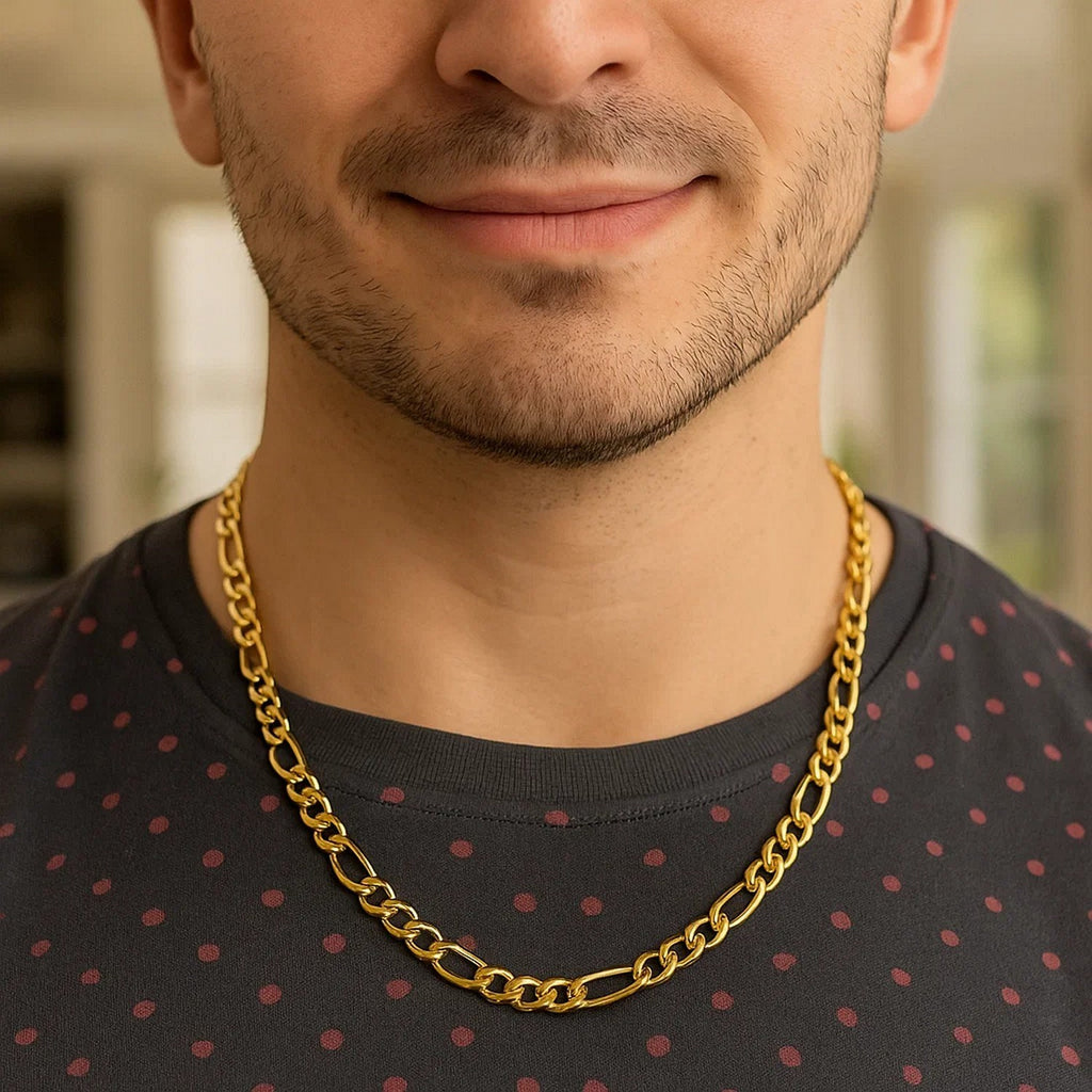 14K Yellow Gold Lite Figaro Chain – 6.60mm, Solid Gold