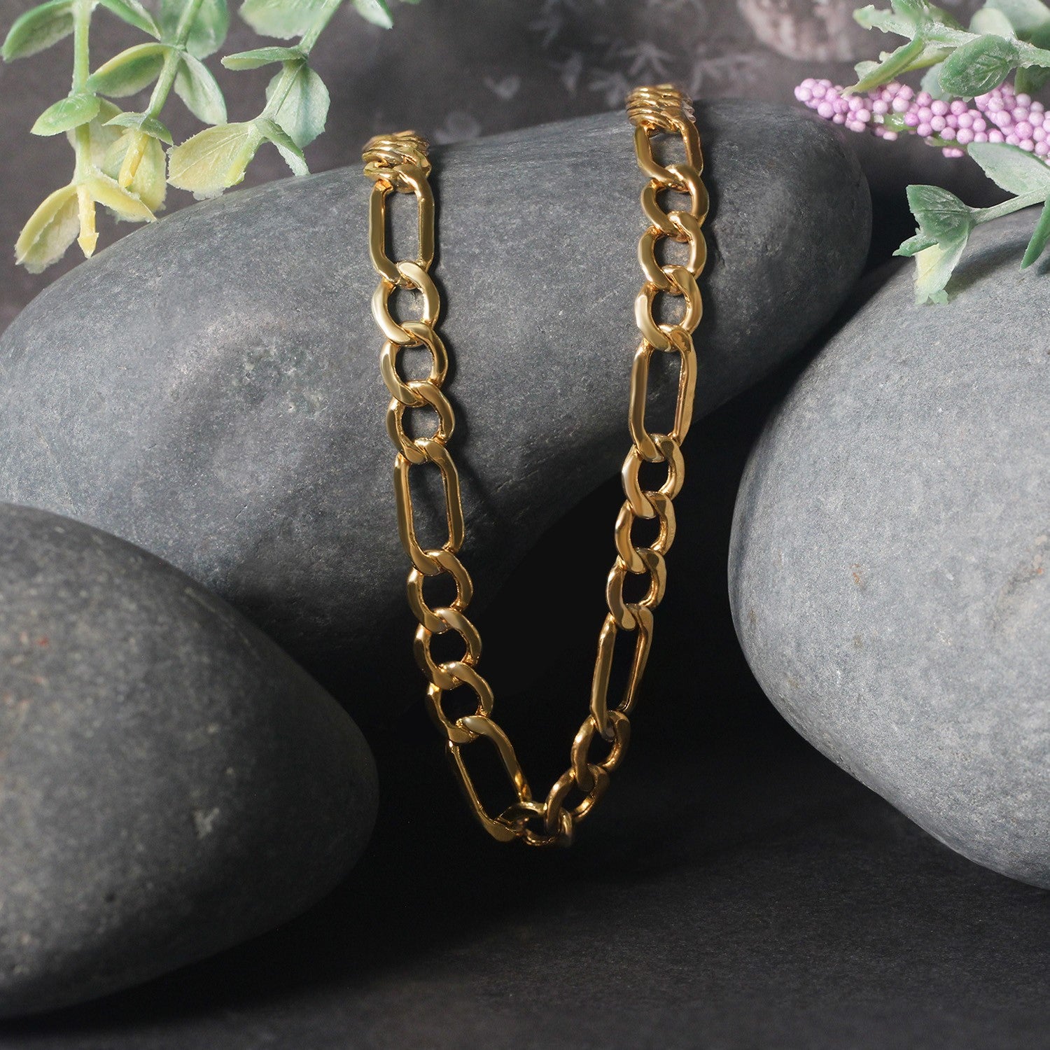 14K Yellow Gold Lite Figaro Chain – 6.60mm, Solid Gold