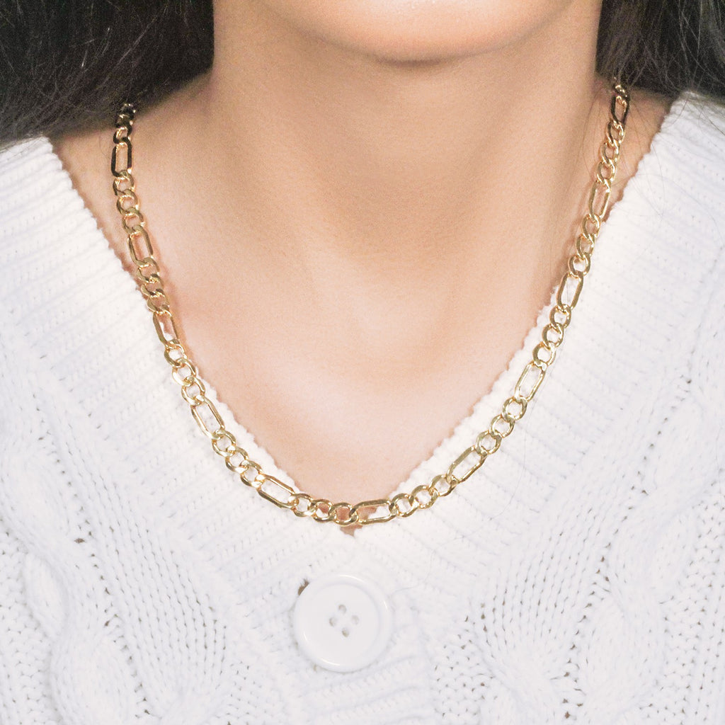 14K Yellow Gold Lite Figaro Chain – 6.60mm, Solid Gold