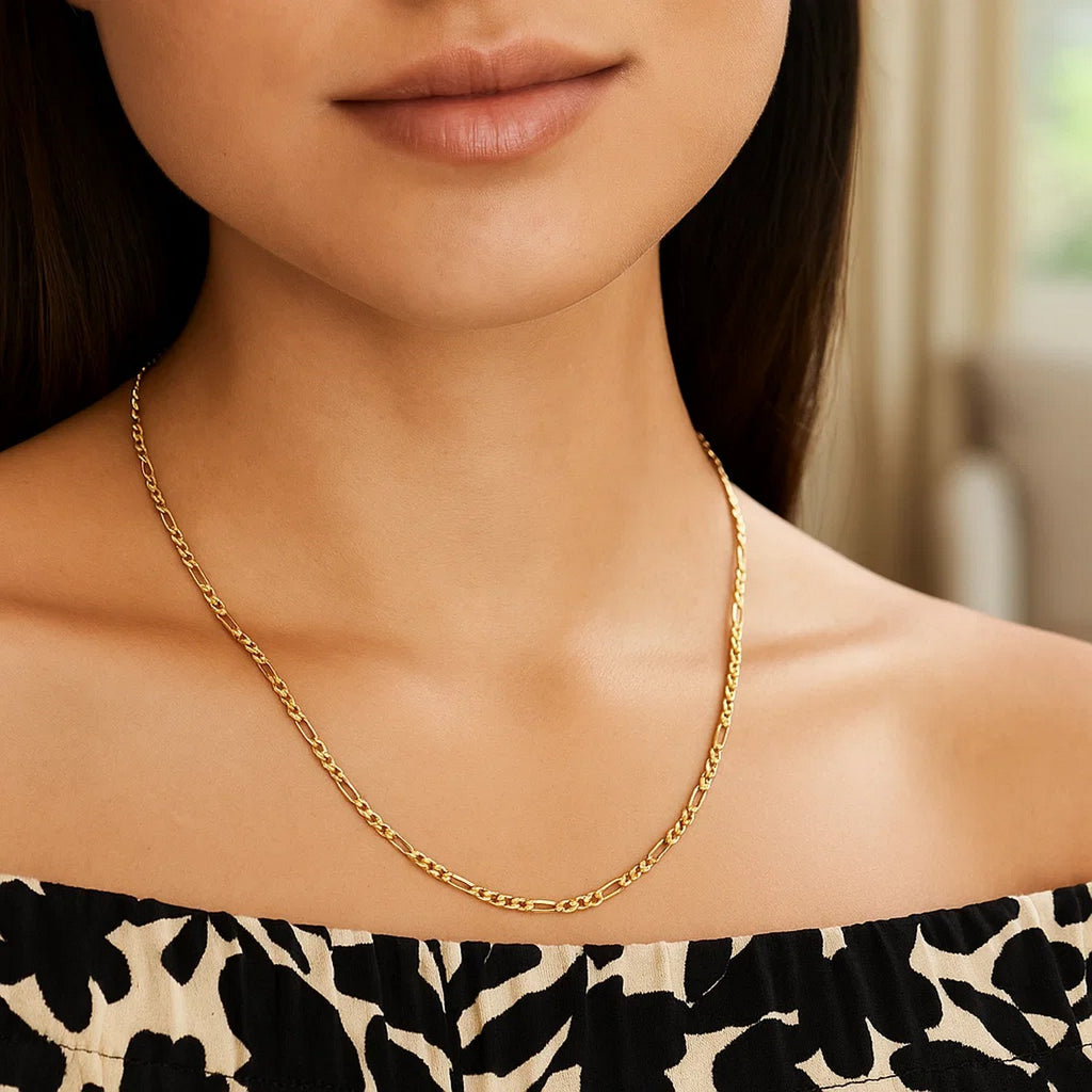 14K Yellow Gold Solid Figaro Chain – 1.90mm, Solid Gold