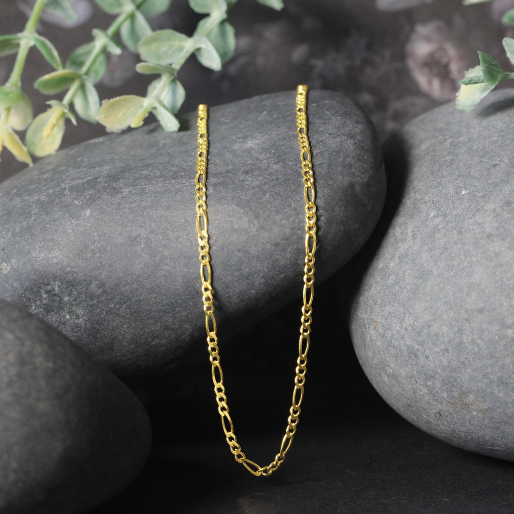 14K Yellow Gold Solid Figaro Chain – 1.90mm, Solid Gold