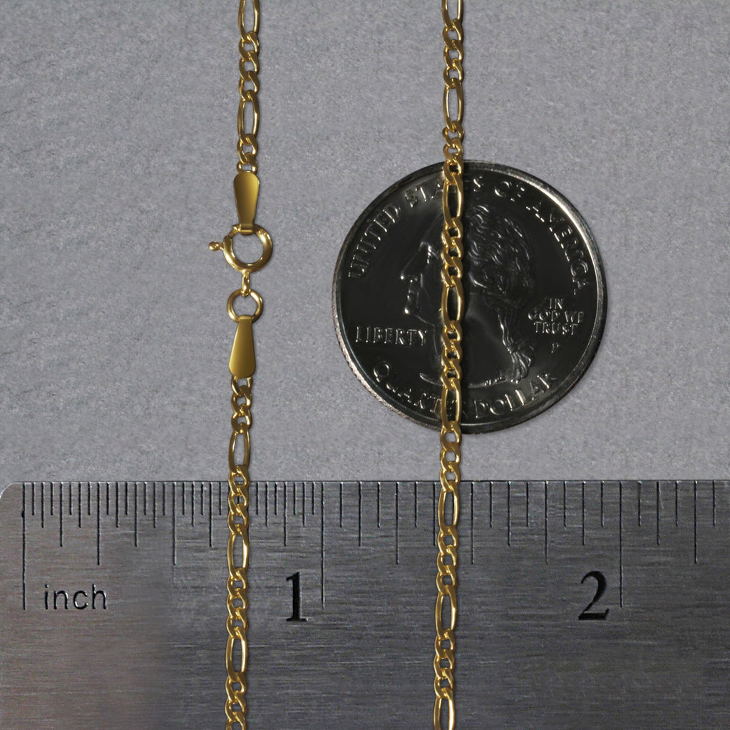 14K Yellow Gold Solid Figaro Chain – 1.90mm, Solid Gold