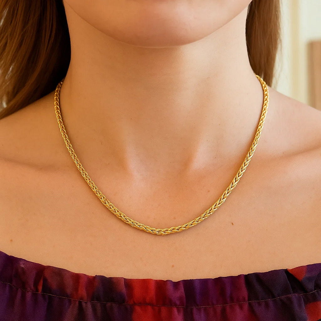14K Yellow Gold Lightweight Wheat Chain – 3.20mm, Solid Gold