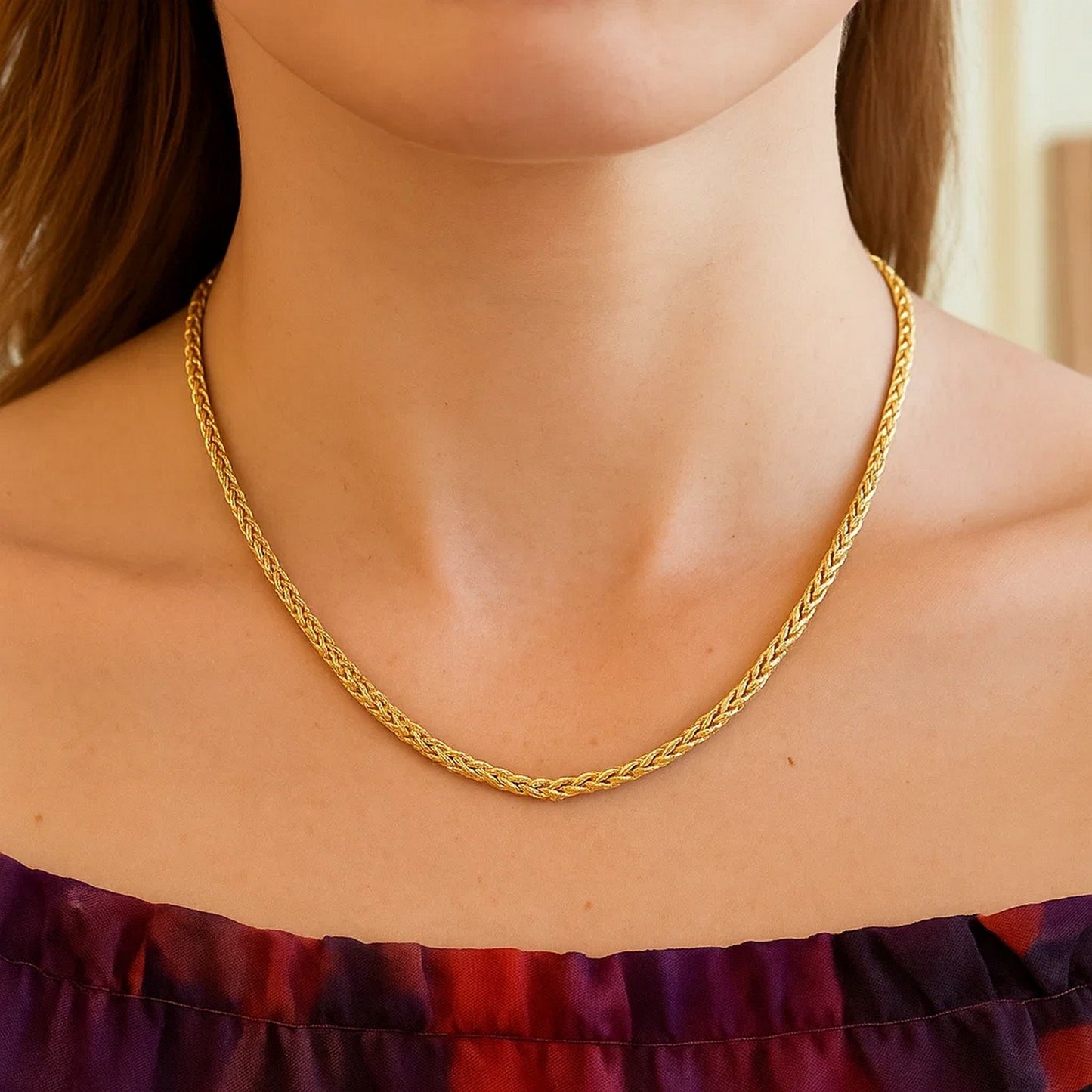 14K Yellow Gold Lightweight Wheat Chain Necklace (3.20 mm)