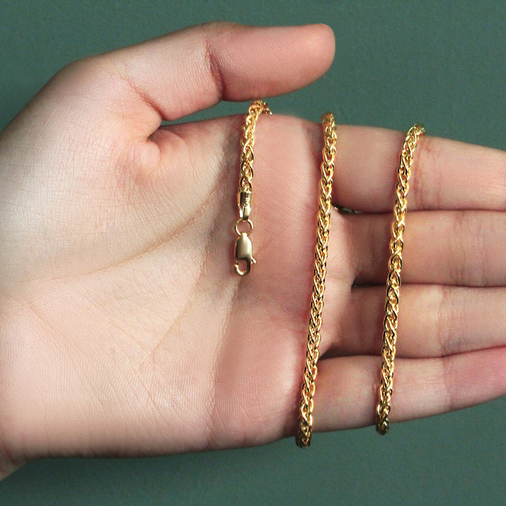 14K Yellow Gold Lightweight Wheat Chain – 3.20mm, Solid Gold