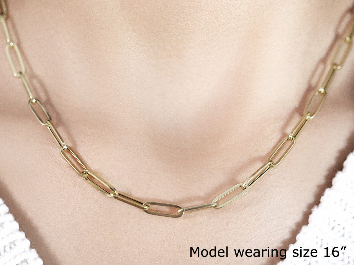 10K Yellow Gold Lite Paperclip Chain 4.20mm | Solid Gold, Lobster Clasp
