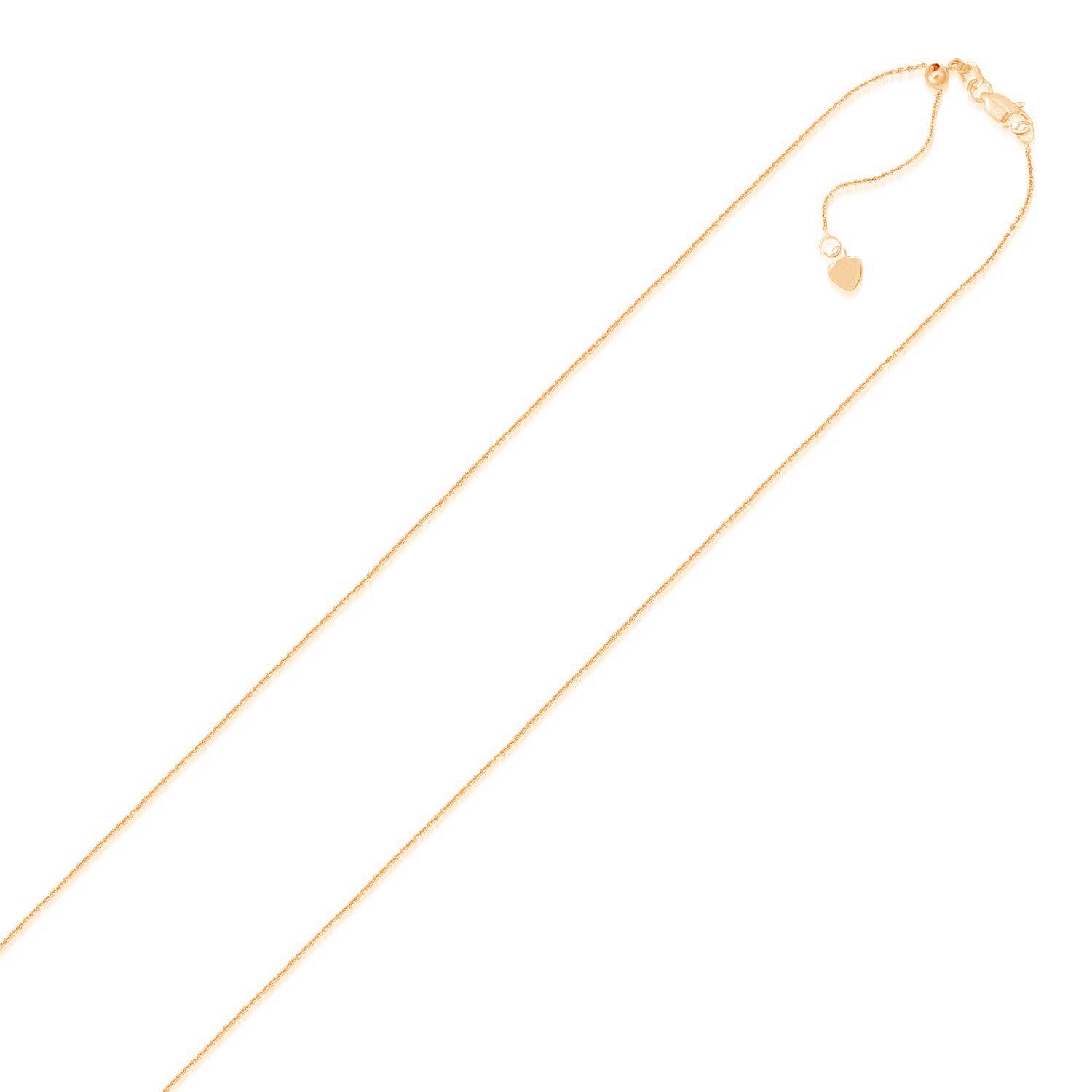 14K Rose Gold Adjustable Cable Chain Necklace with Heart Dangle (1.10 mm)