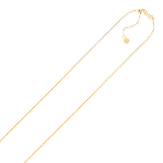 14K Rose Gold Adjustable Cable Chain Necklace with Heart Dangle (1.10 mm)