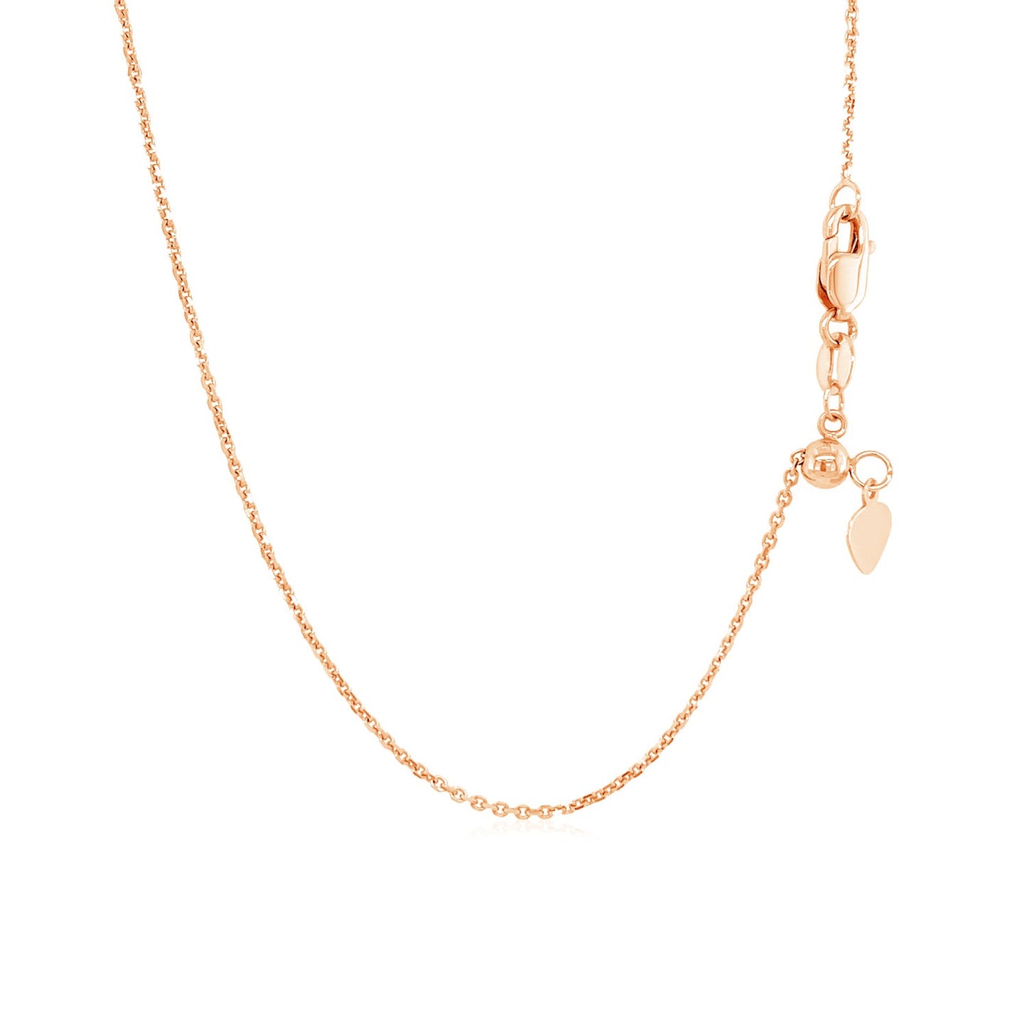 14K Rose Gold Adjustable Cable Chain Necklace with Heart Dangle (1.10 mm)