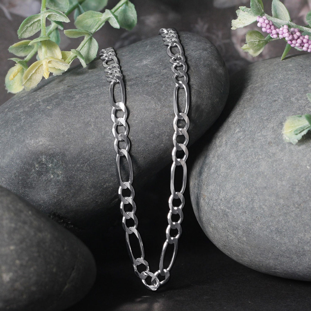 14K White Gold Solid Figaro Chain – 4.50mm, Solid Gold