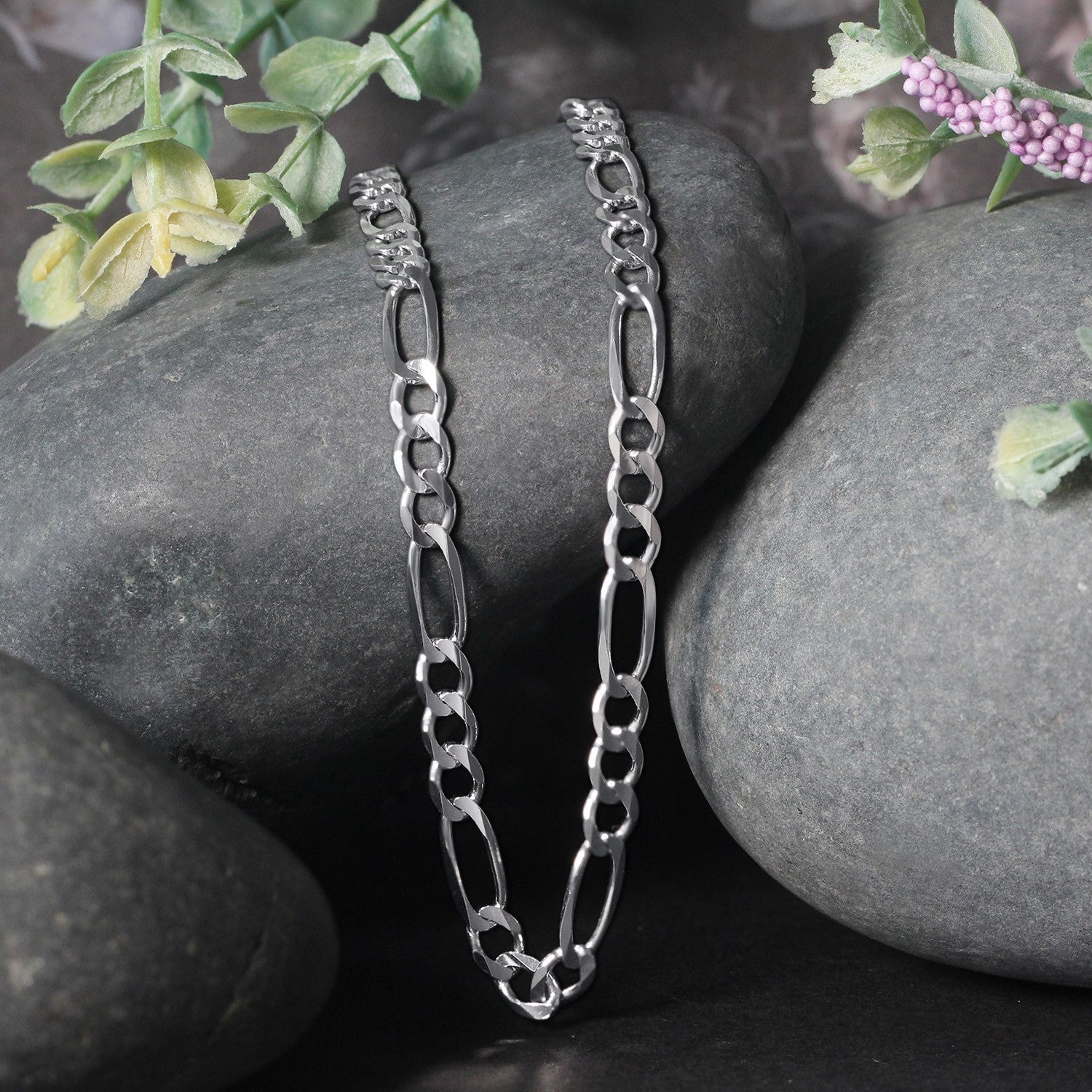 14K White Gold Solid Figaro Chain – 4.50mm, Solid Gold
