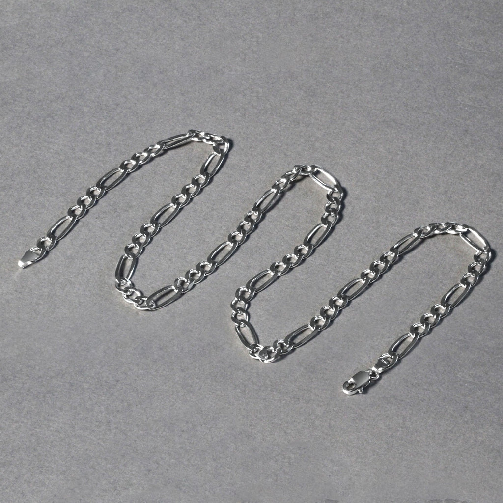 14K White Gold Solid Figaro Chain – 4.50mm, Solid Gold