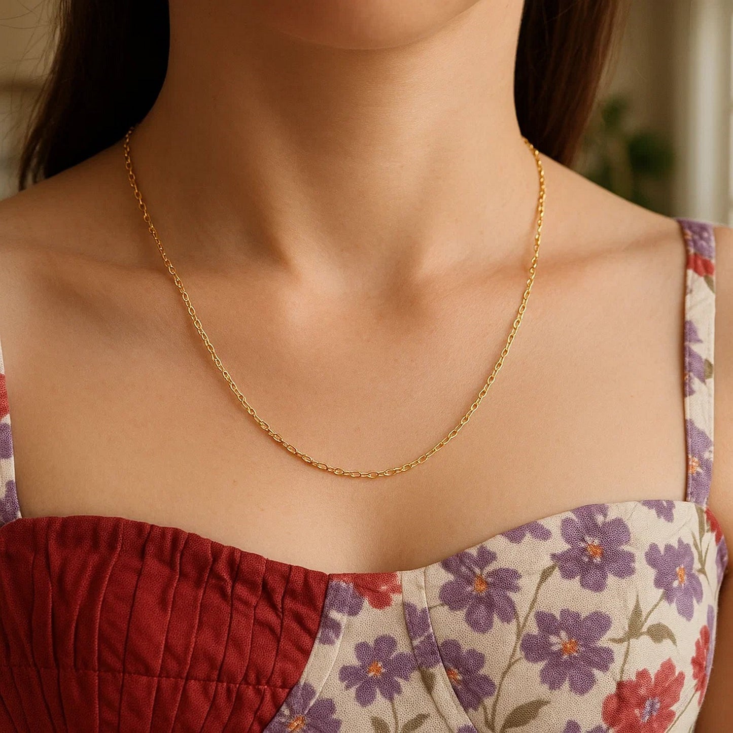 14K Yellow Gold Oval Cable Link Chain Necklace (1.20 mm)