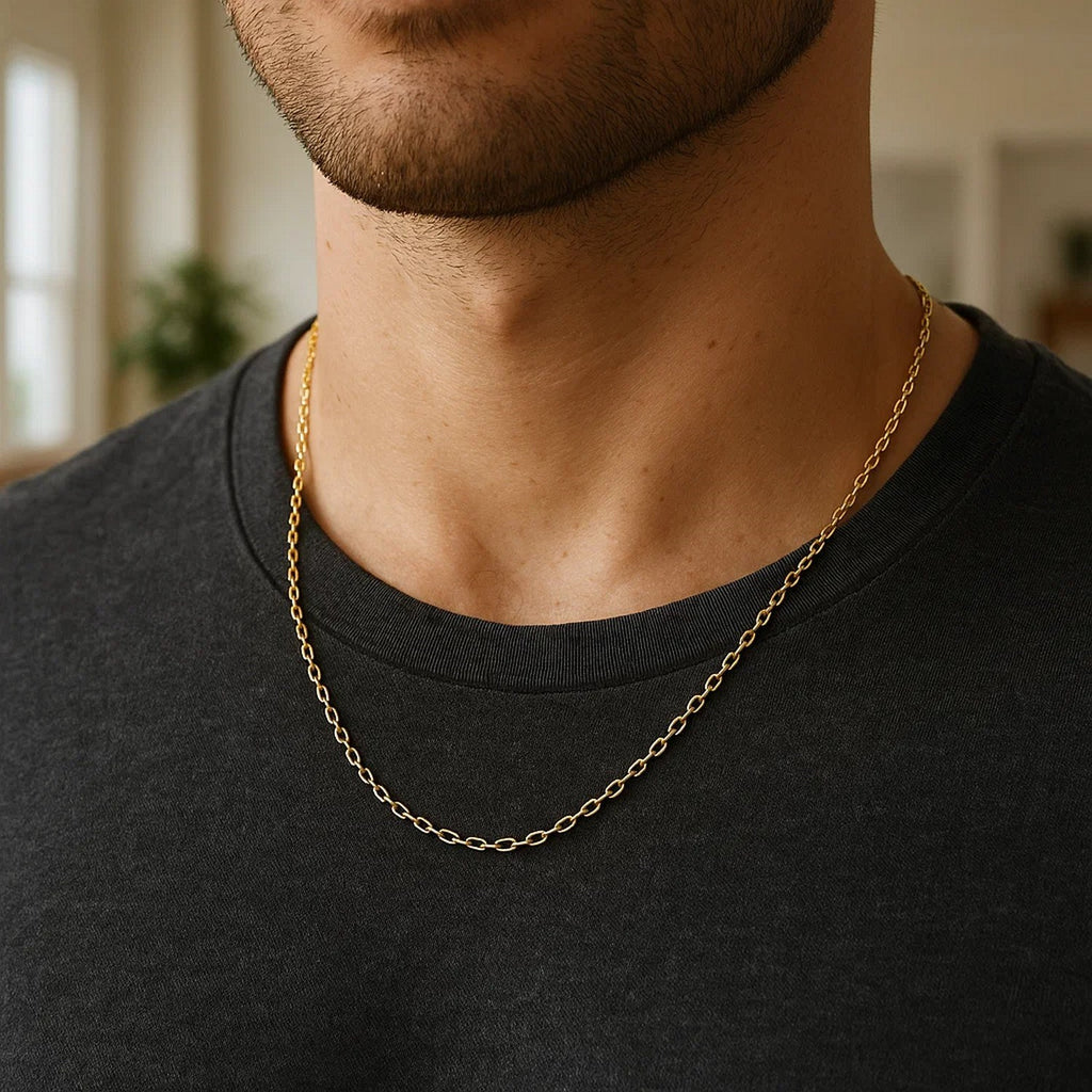 14K Yellow Gold Oval Cable Link Chain Necklace (1.20 mm)