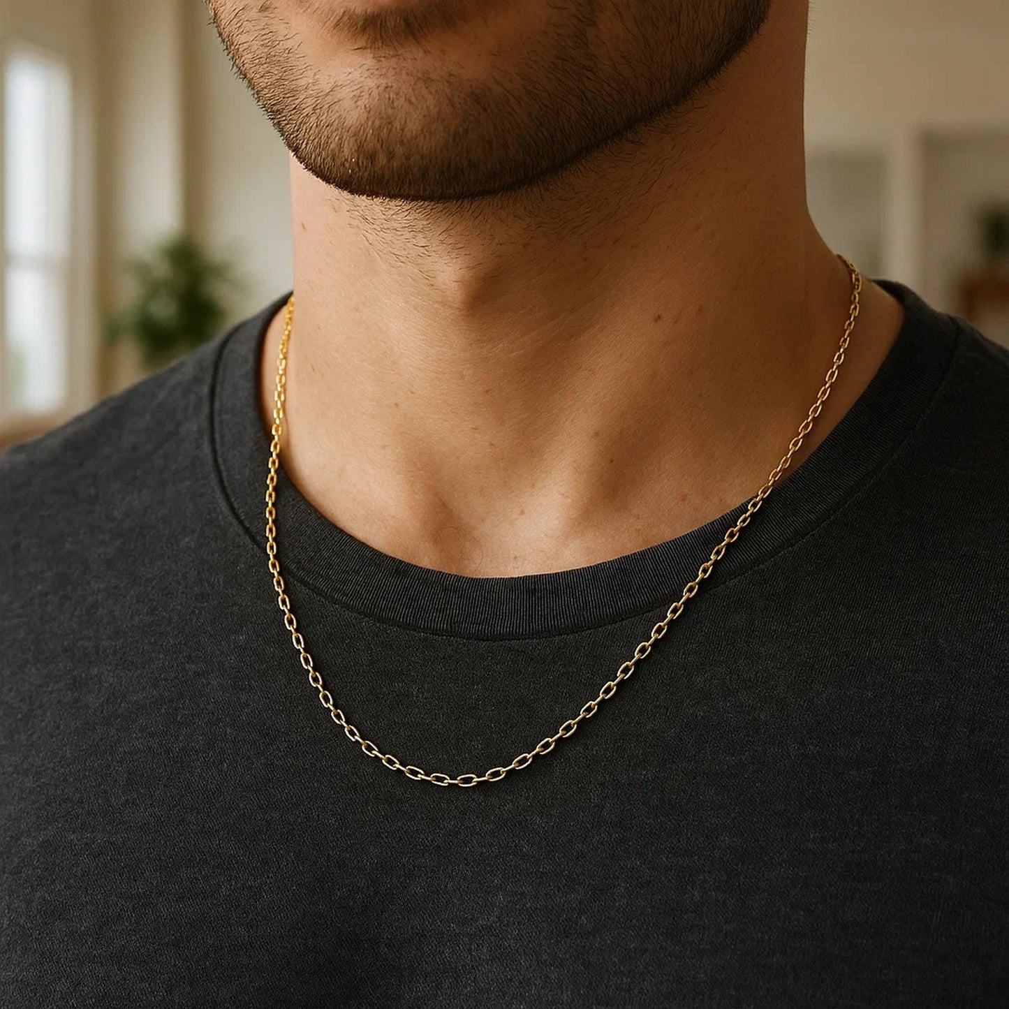 14K Yellow Gold Oval Cable Link Chain Necklace (1.20 mm)