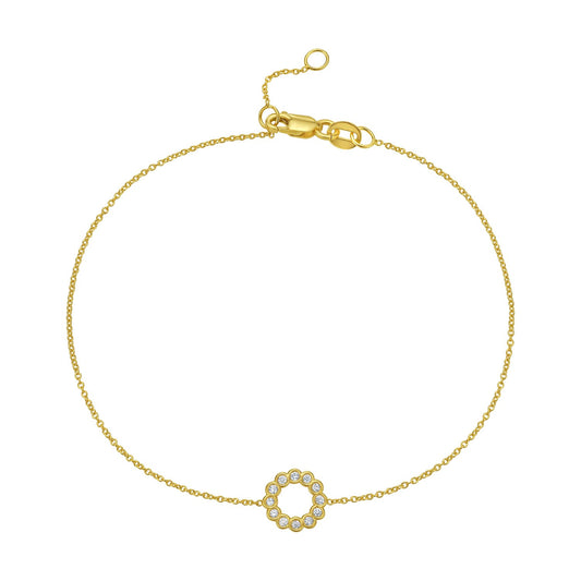 14K Yellow Gold Diamond Circle Bracelet, 7.25"
