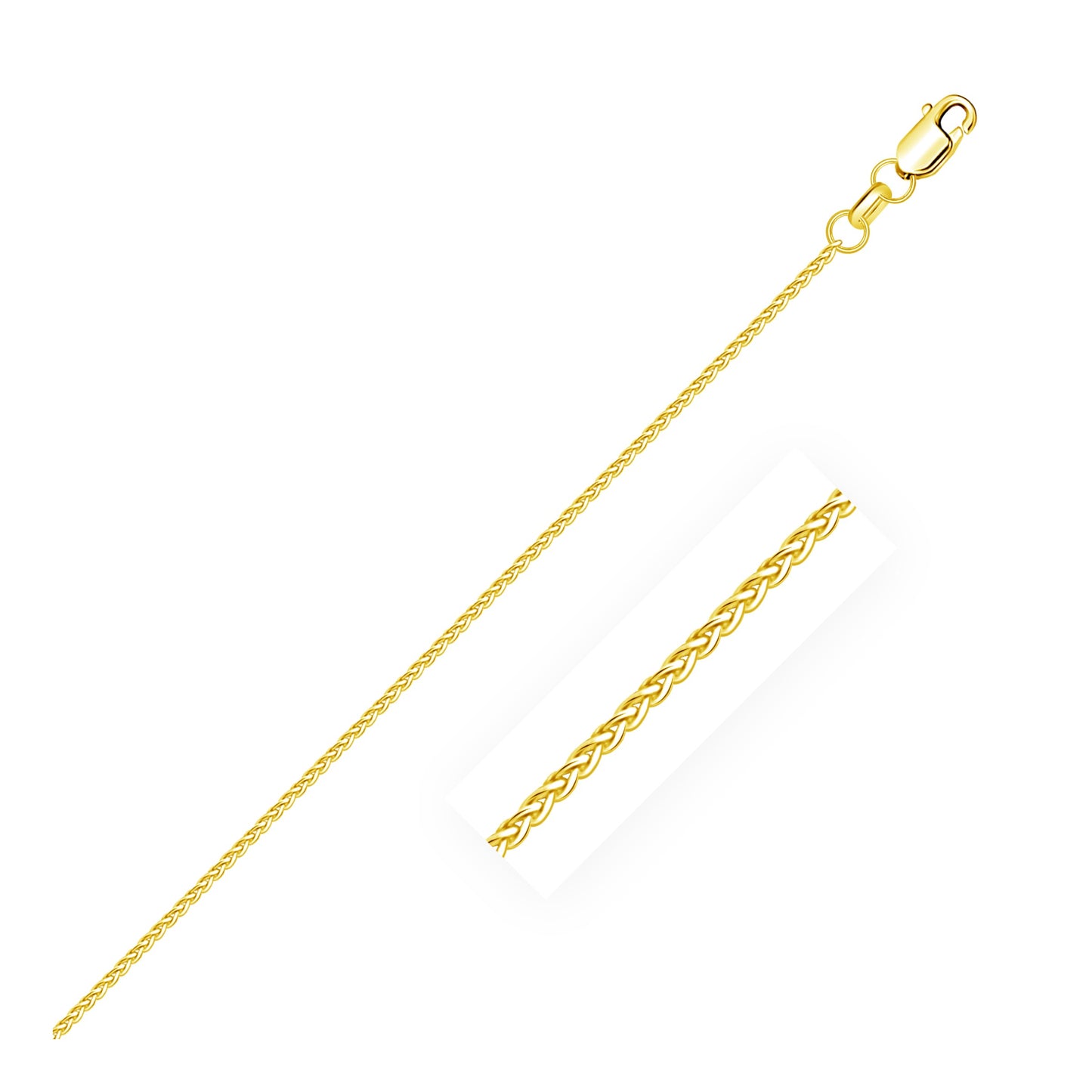 14K Yellow Gold Diamond Cut Round Wheat Chain Necklace (1.20 mm)