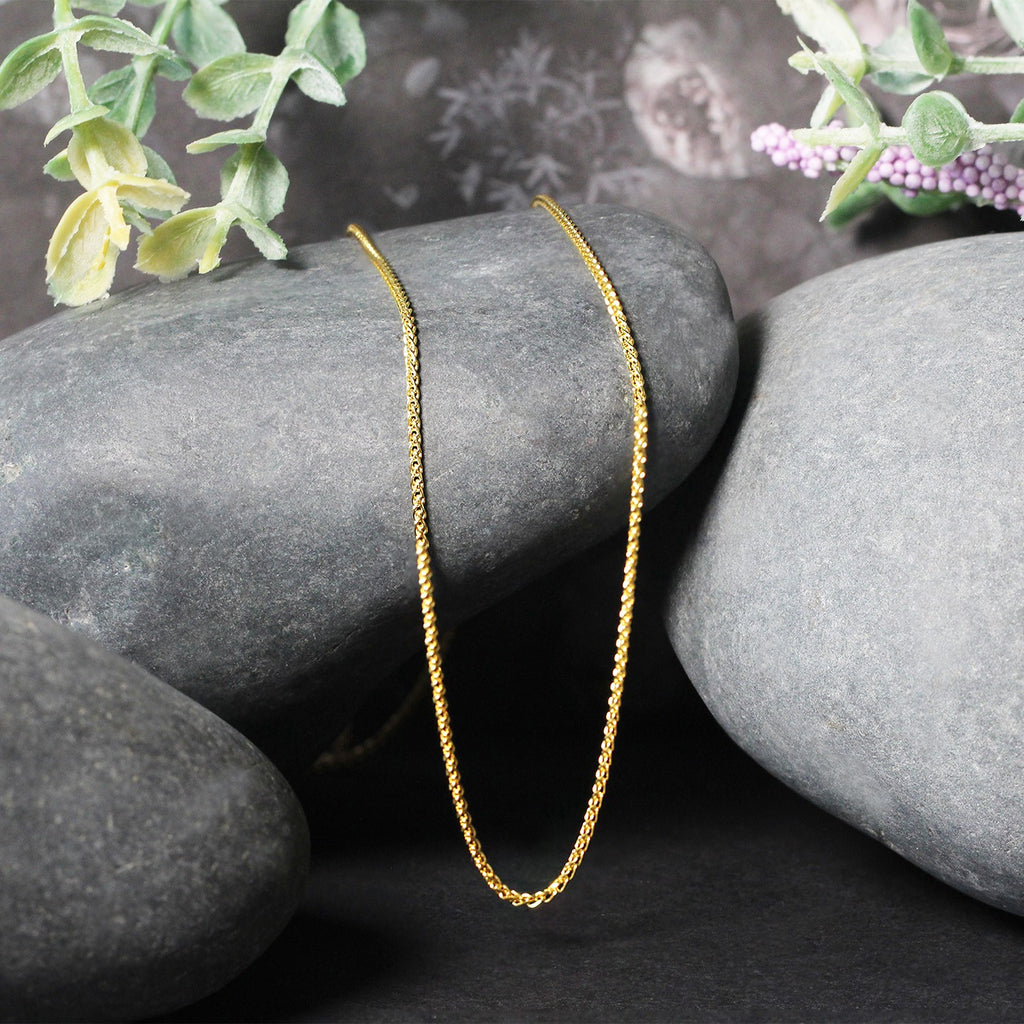 14K Yellow Gold Diamond Cut Round Wheat Chain – 1.20mm, Solid Gold