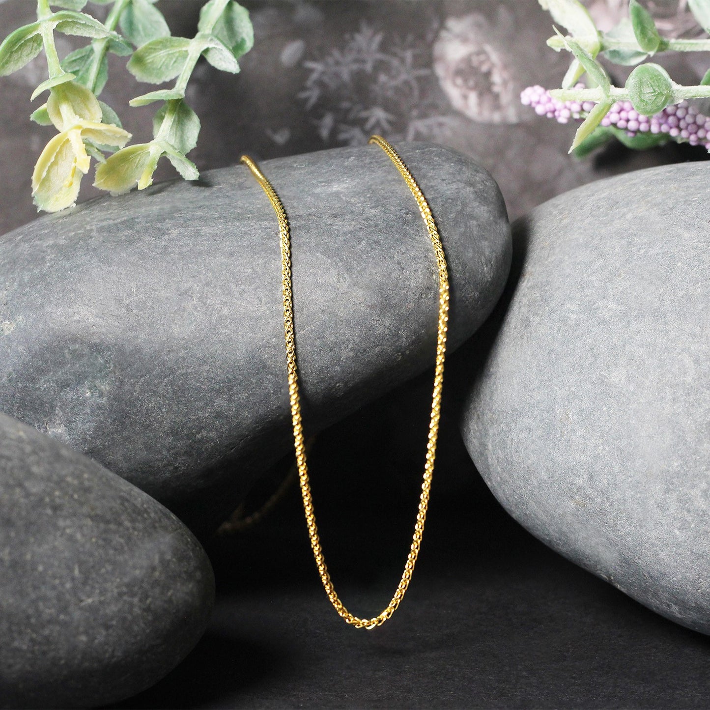 14K Yellow Gold Diamond Cut Round Wheat Chain Necklace (1.20 mm)