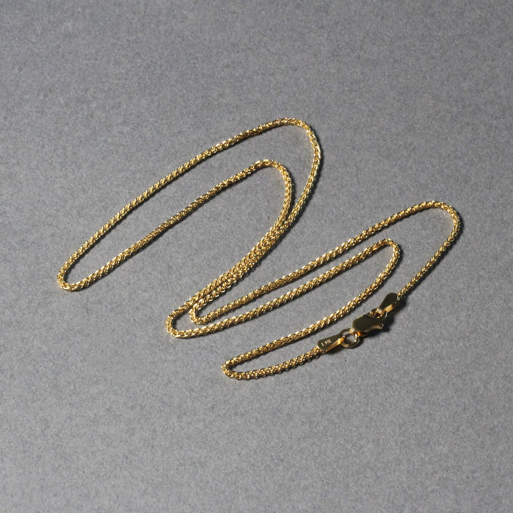 14K Yellow Gold Diamond Cut Round Wheat Chain – 1.20mm, Solid Gold