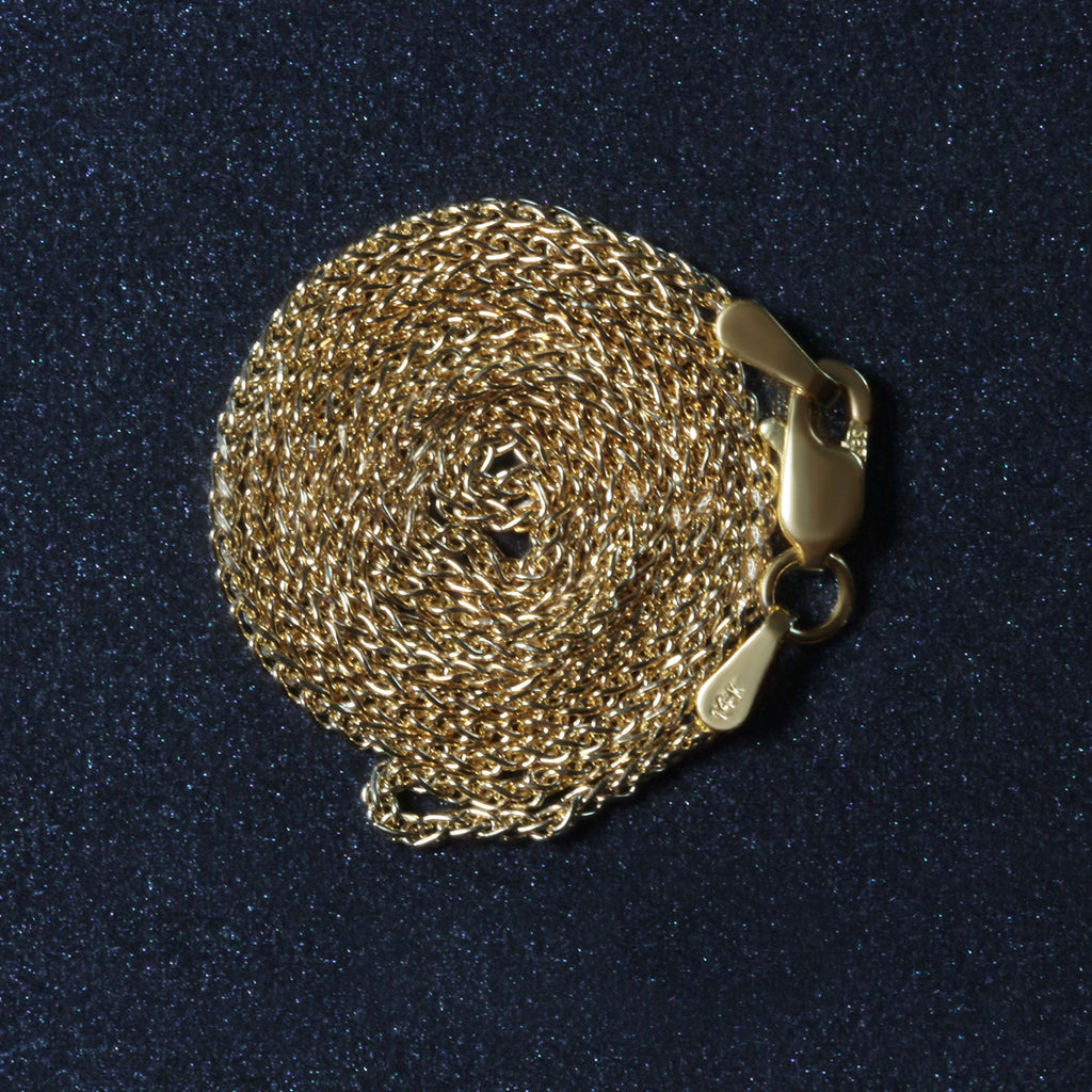14K Yellow Gold Diamond Cut Round Wheat Chain – 1.20mm, Solid Gold
