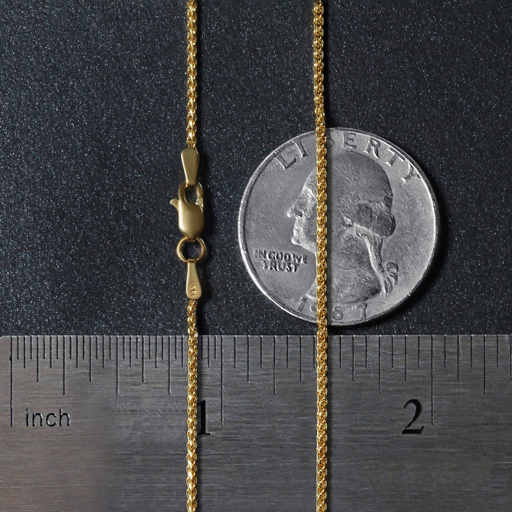 14K Yellow Gold Diamond Cut Round Wheat Chain – 1.20mm, Solid Gold
