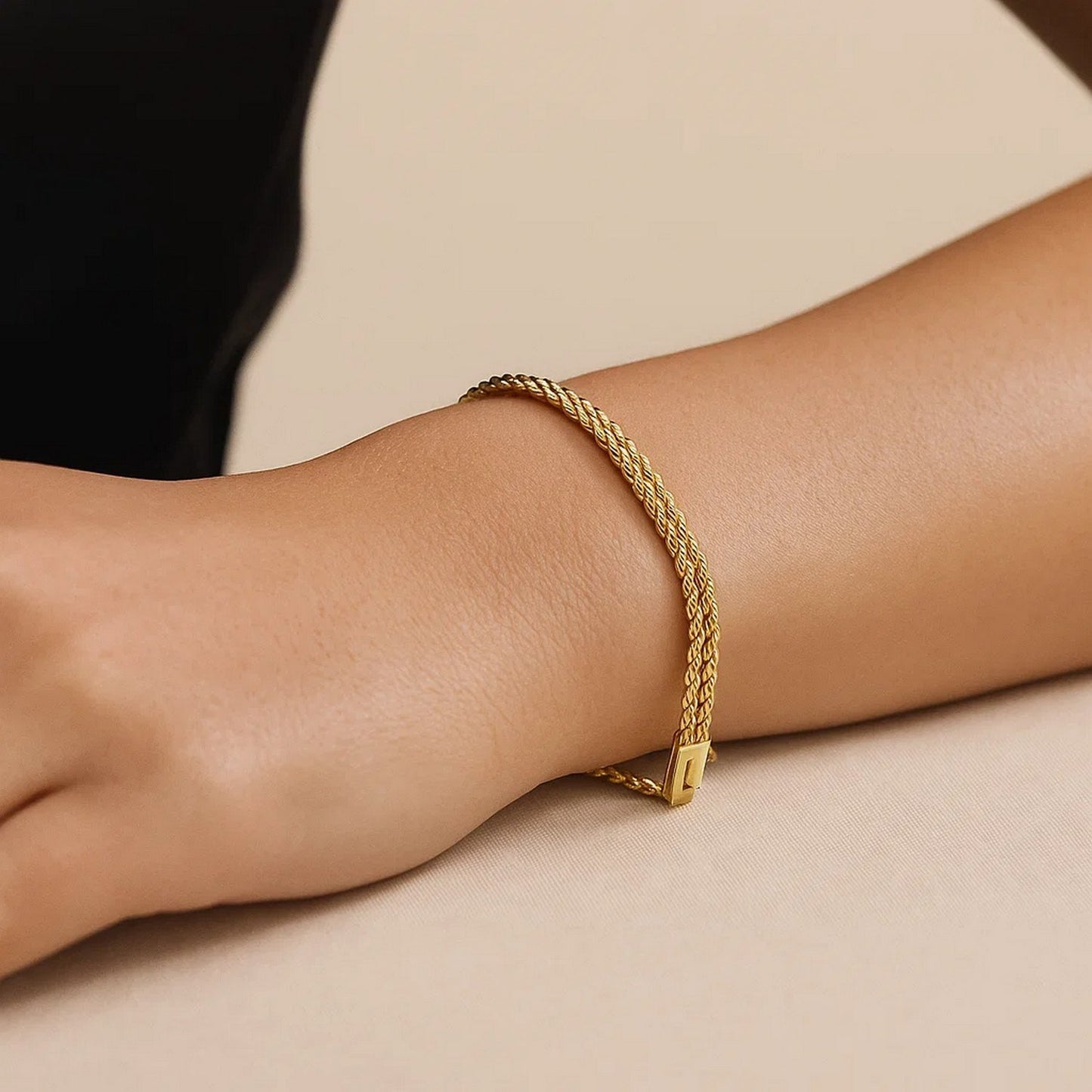 14K Yellow Gold Two Row Rope Bracelet (3.40mm)