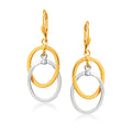 14k Two Tone Gold Intertwined Oval Shapes Dangling Earrings