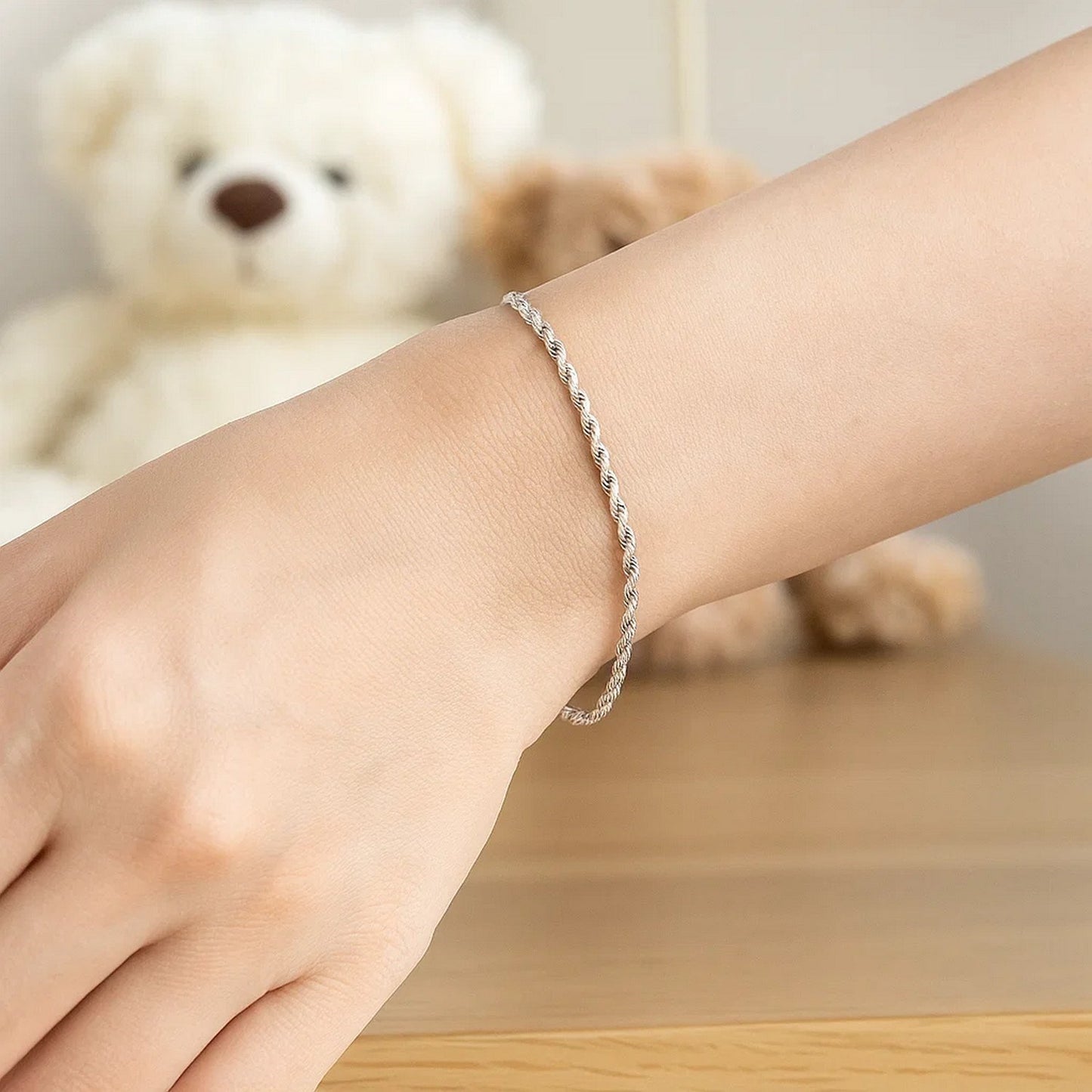 14K White Gold Solid Diamond Cut Rope Bracelet (1.80mm)