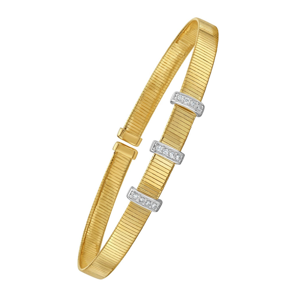 14K Yellow Gold Diamond Omega Cuff Bangle