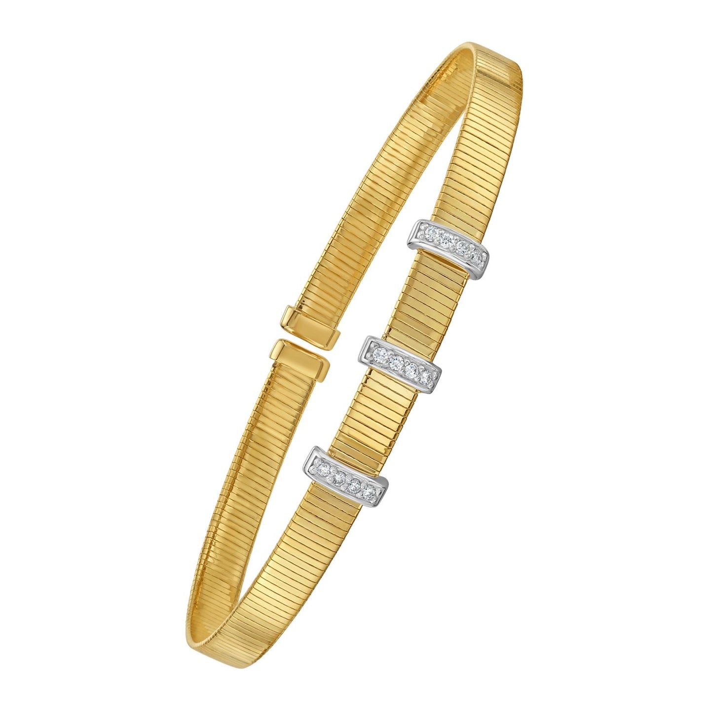 14K Yellow Gold Diamond Omega Cuff Bangle