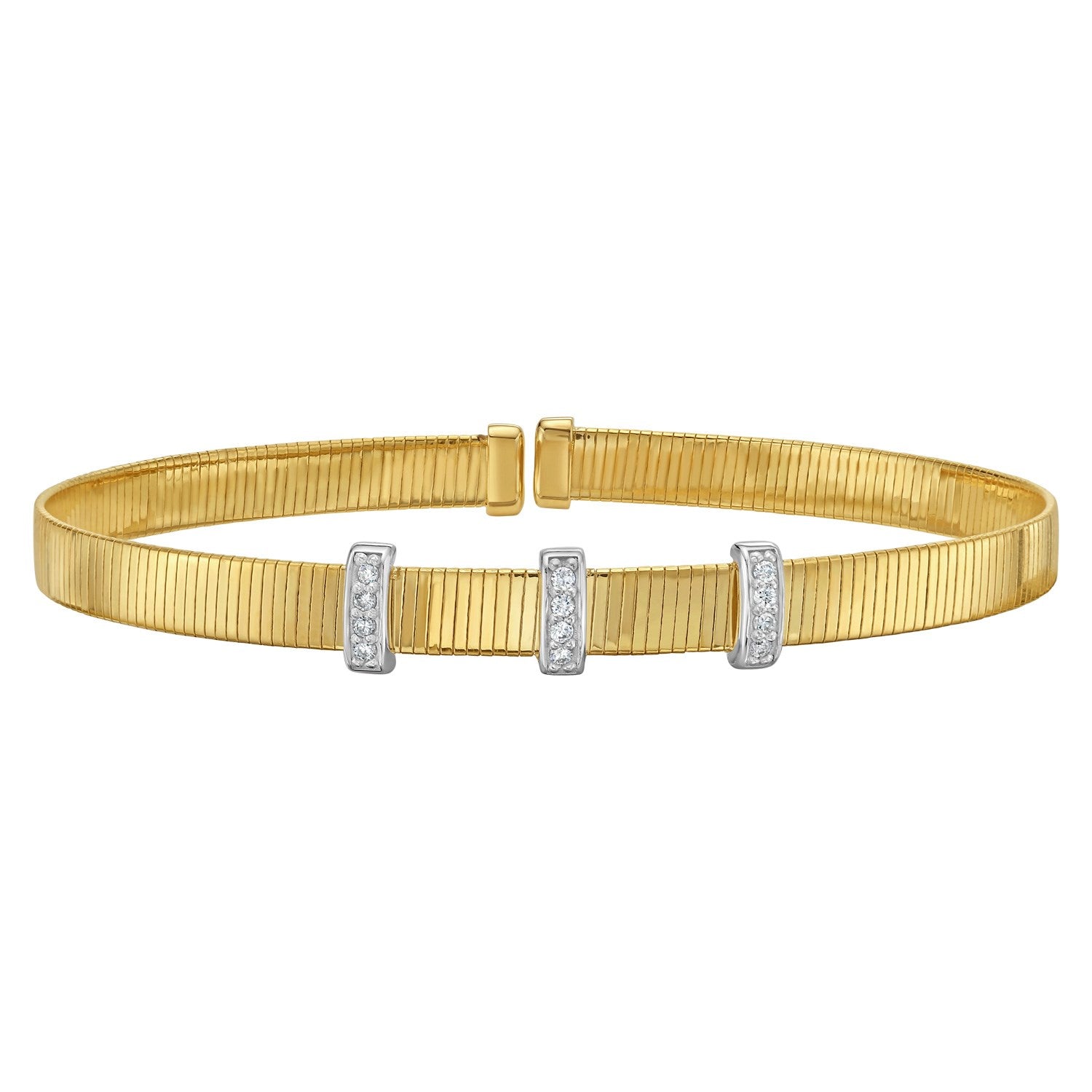 14K Yellow Gold Diamond Omega Cuff Bangle