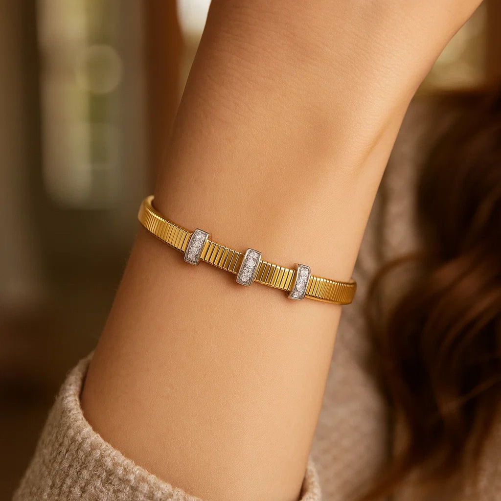 14K Yellow Gold Diamond Omega Cuff Bangle