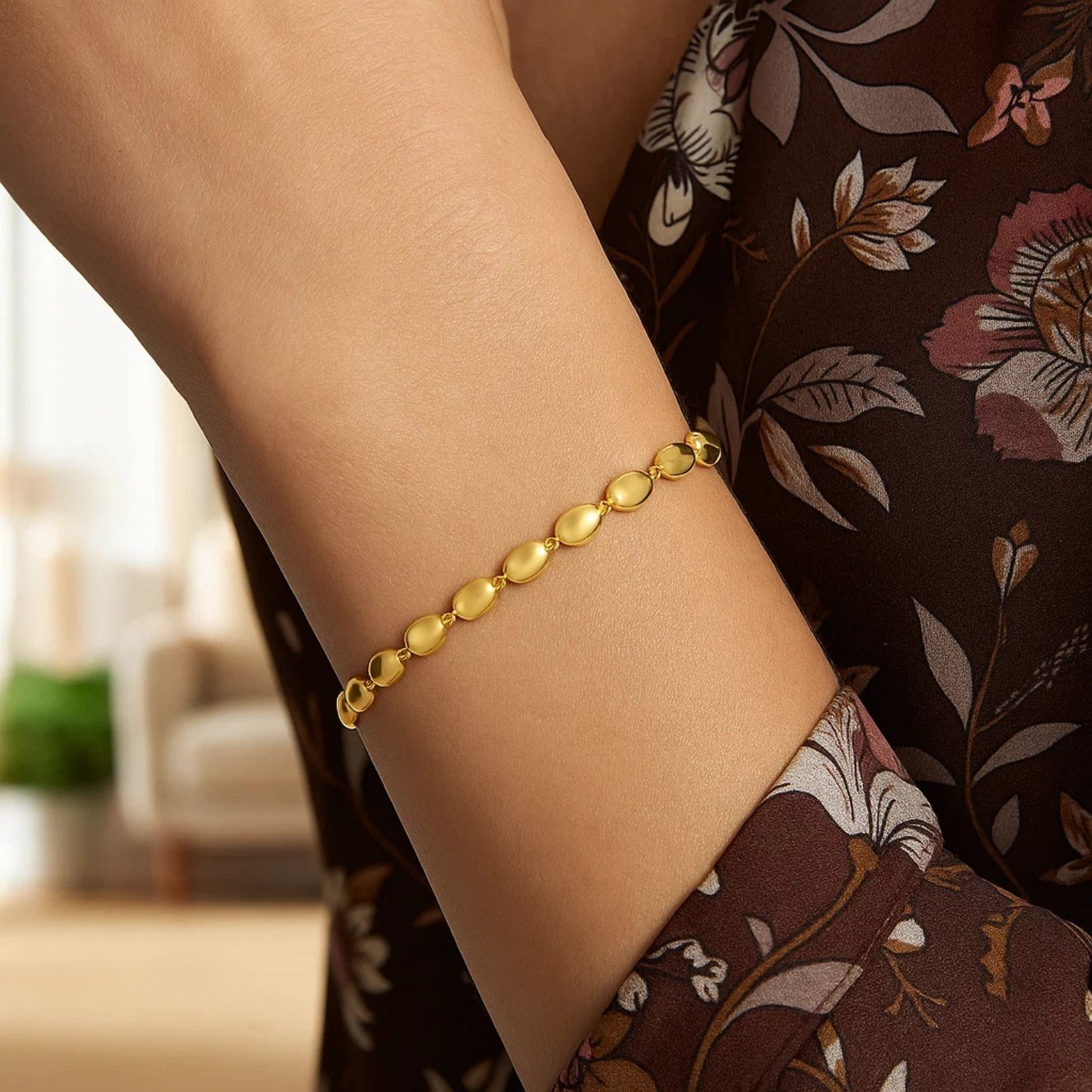 14K Yellow Gold Pebble Bead Bracelet | 4mm Bead Chain