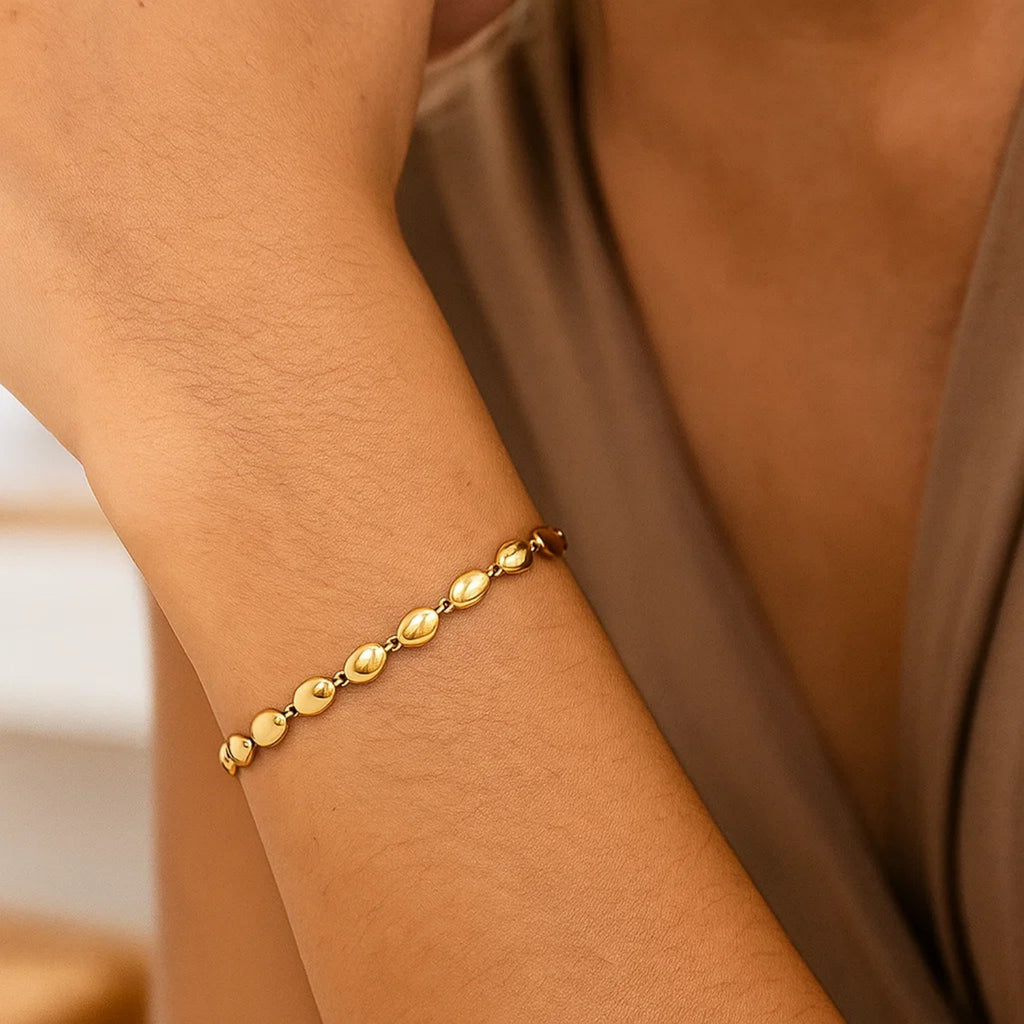 14K Yellow Gold Pebble Bead Bracelet | 4mm Bead Chain