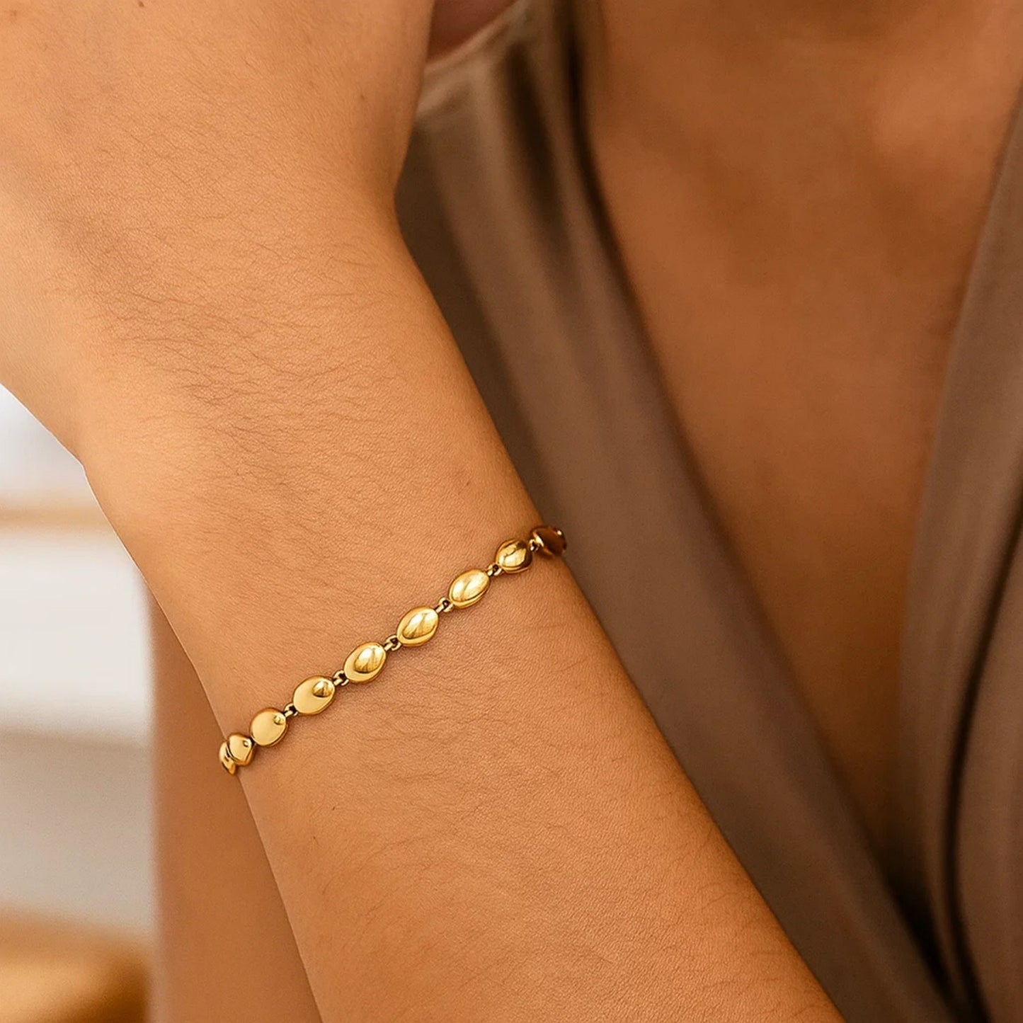 14K Yellow Gold Pebble Bead Bracelet | 4mm Bead Chain