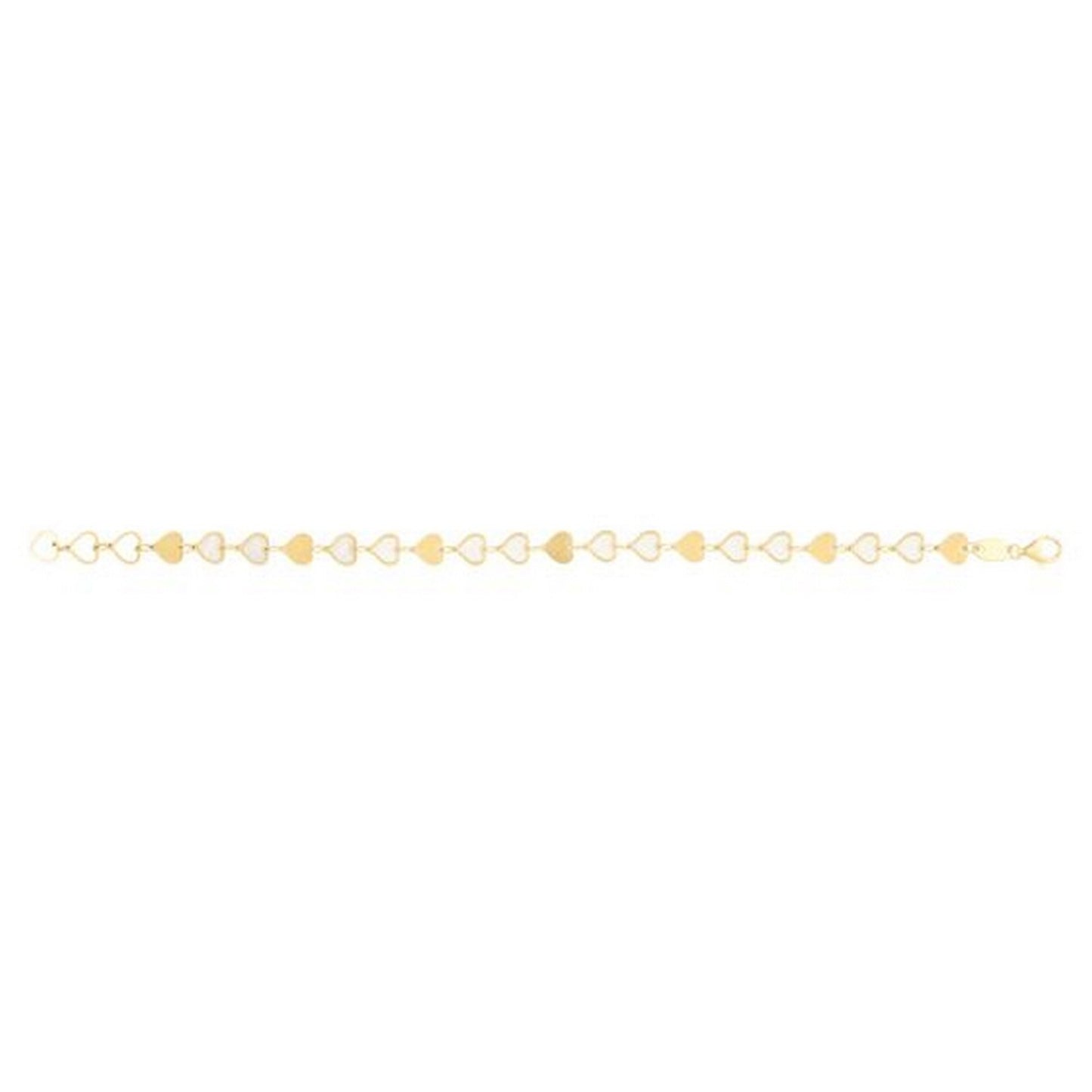 14K Yellow Gold MOP Heart Mirror Gem Bracelet