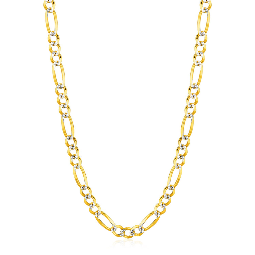 14K Two-Tone Gold Solid Pavé Figaro Chain – 5.90mm, Solid Gold