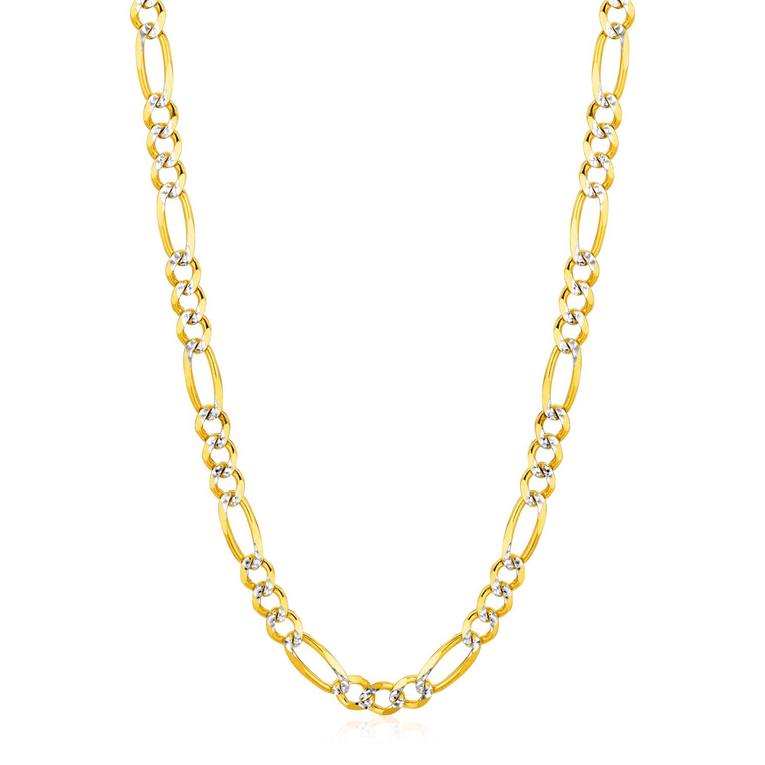 14K Two-Tone Gold Solid Pavé Figaro Chain – 5.90mm, Solid Gold