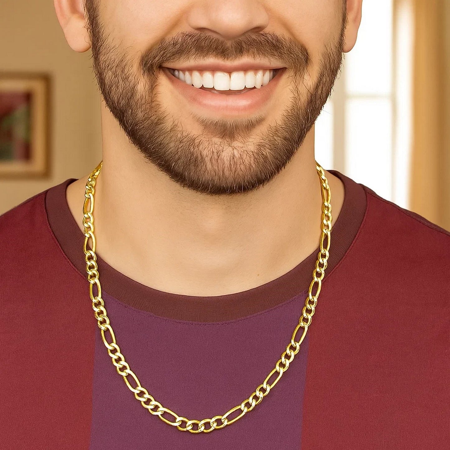 14K Yellow Gold Solid Pave Figaro Chain (5.90 mm)