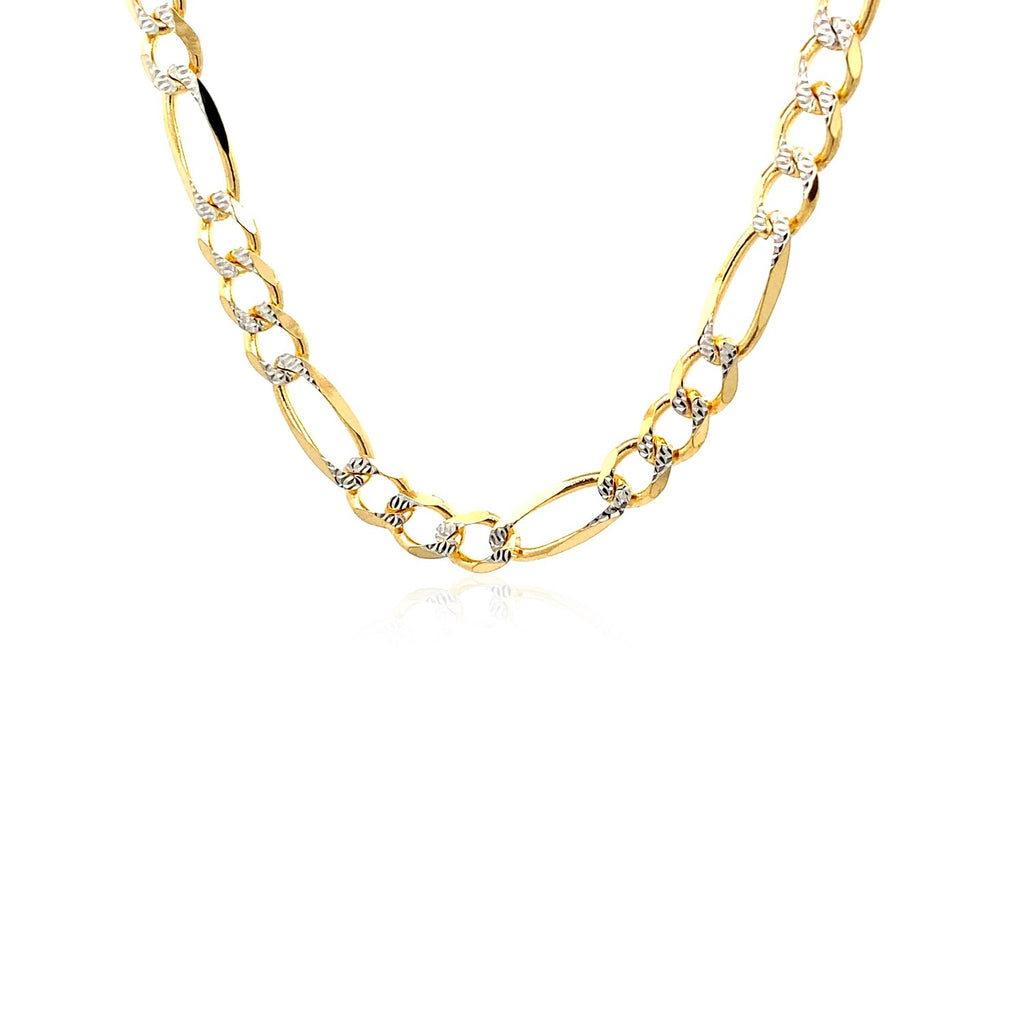 14K Two-Tone Gold Solid Pavé Figaro Chain – 5.90mm, Solid Gold