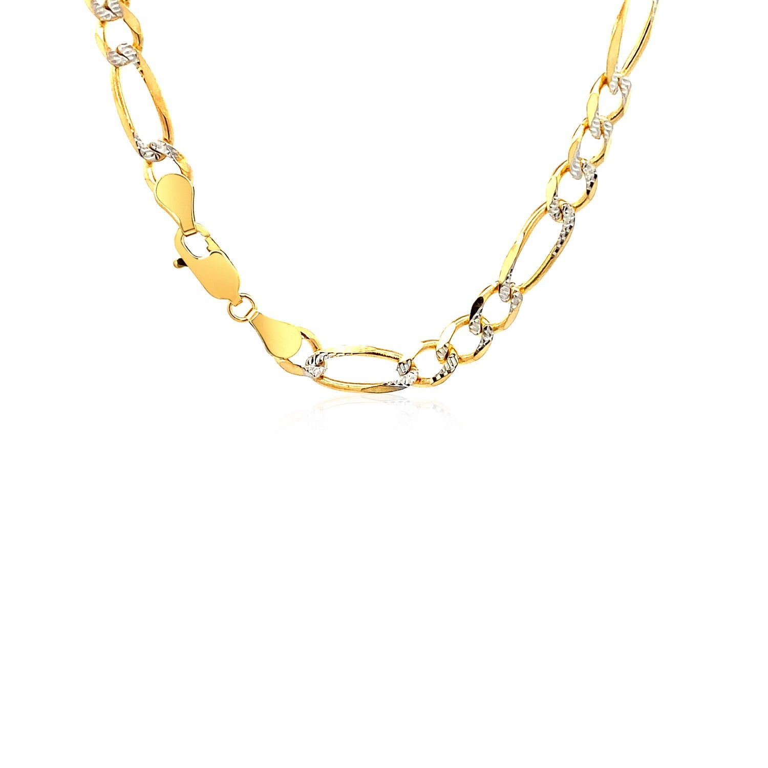 14K Two-Tone Gold Solid Pavé Figaro Chain – 5.90mm, Solid Gold