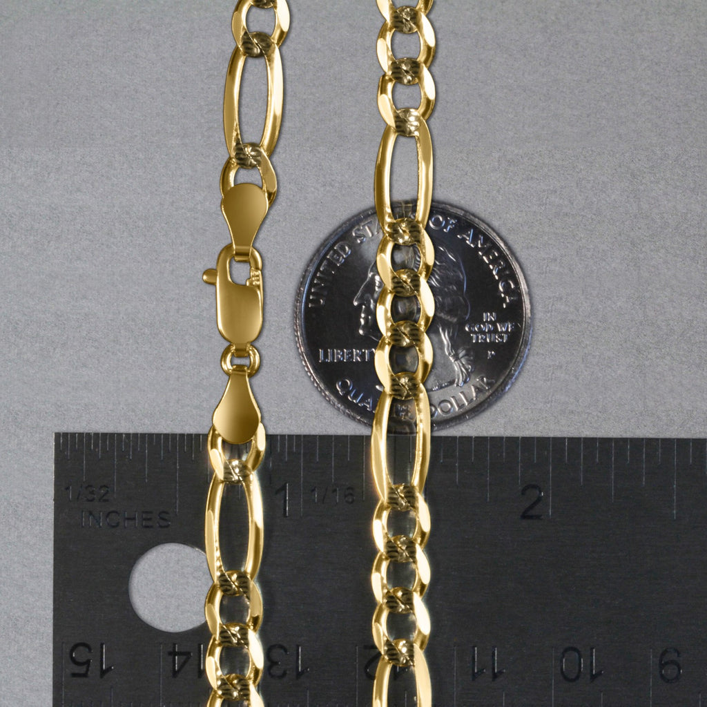 14K Two-Tone Gold Solid Pavé Figaro Chain – 5.90mm, Solid Gold