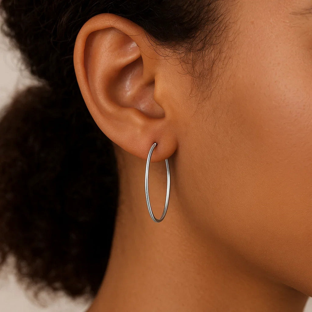 Endless Hoop Style Earrings in 14k White Gold(1.2x30mm)