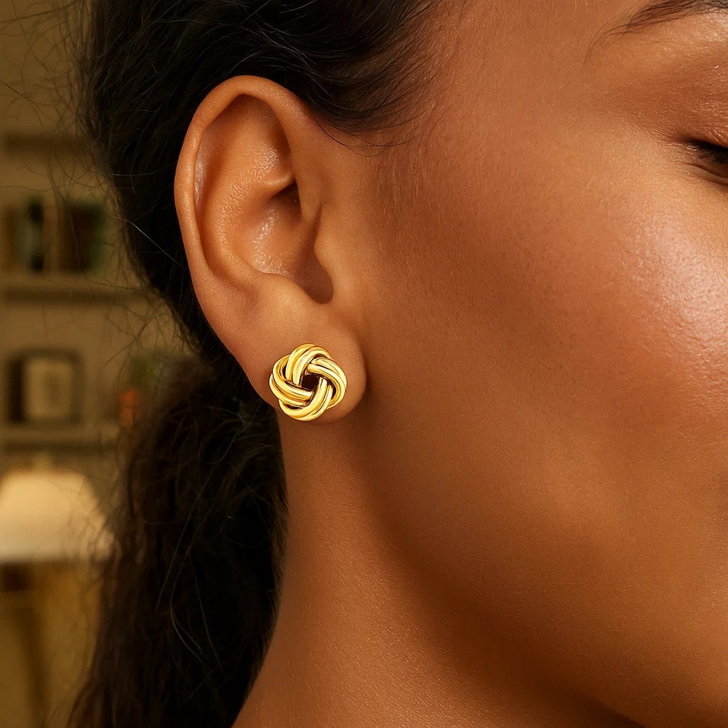 14k Yellow Gold Love Knot Stud Earrings