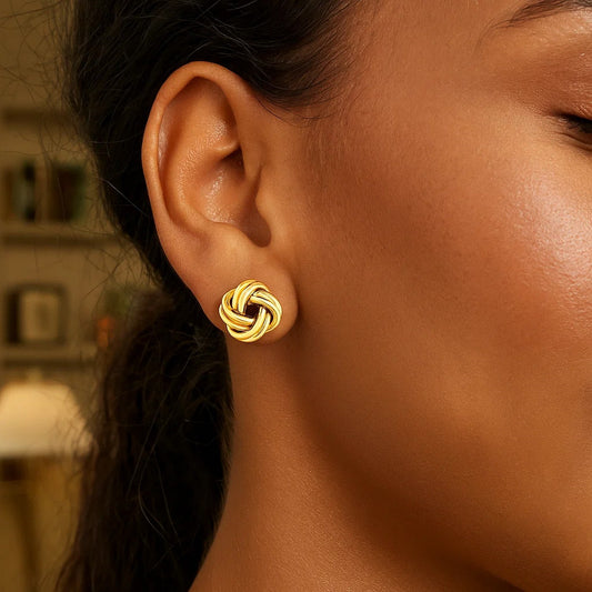 14k Yellow Gold Love Knot Stud Earrings