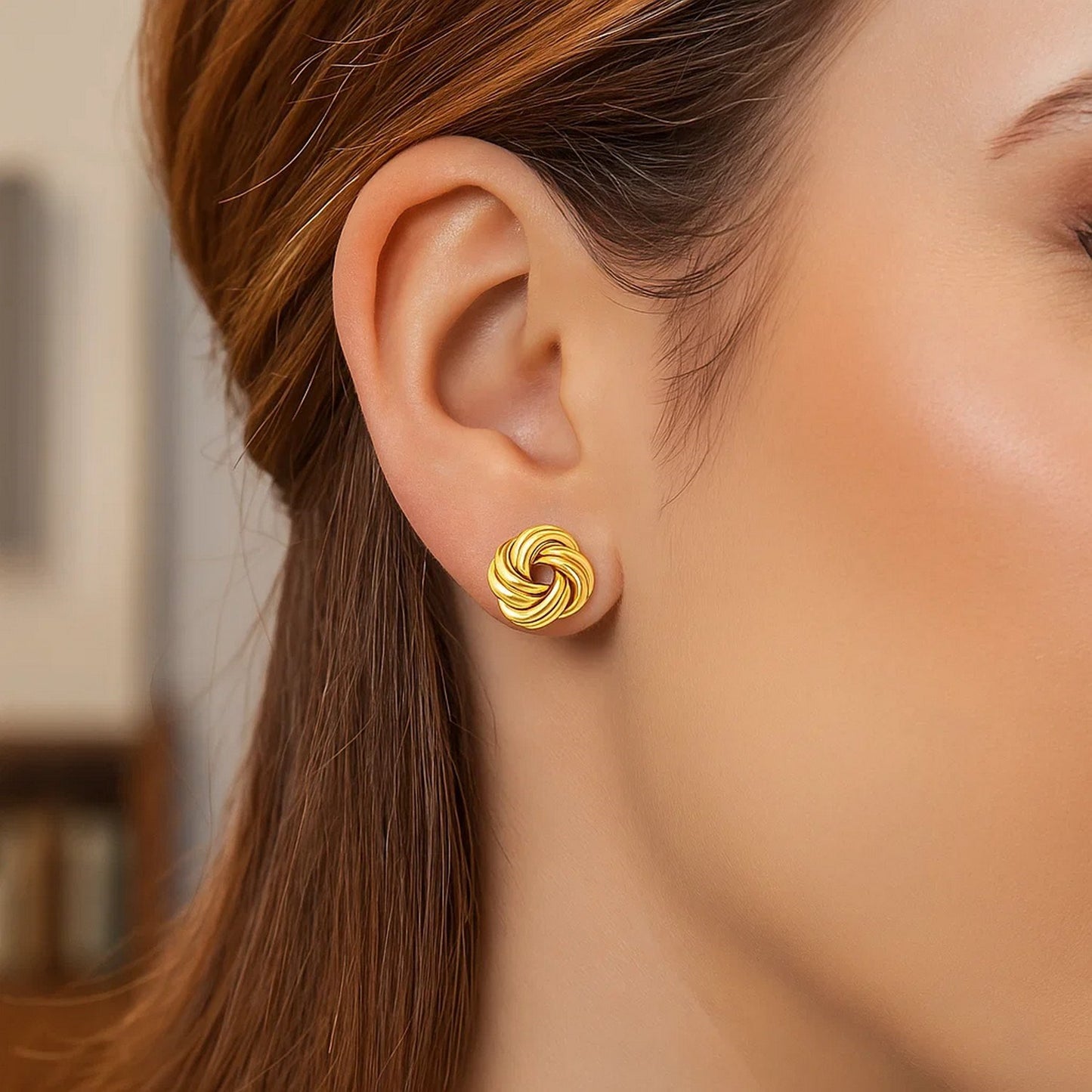 14k Yellow Gold Love Knot Stud Earrings