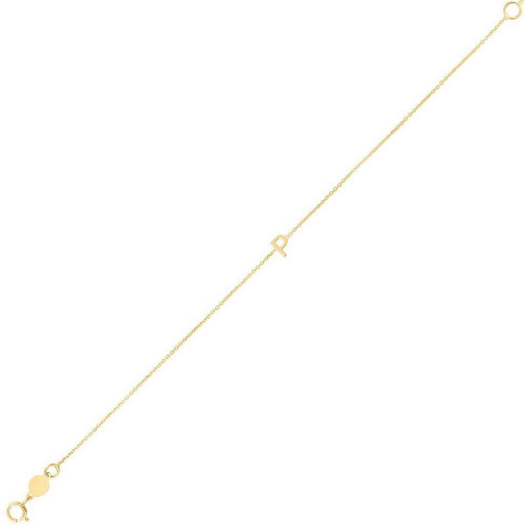 14K Yellow Gold Women's Mini Initial P Bracelet – 7 Inches – 14K Gold