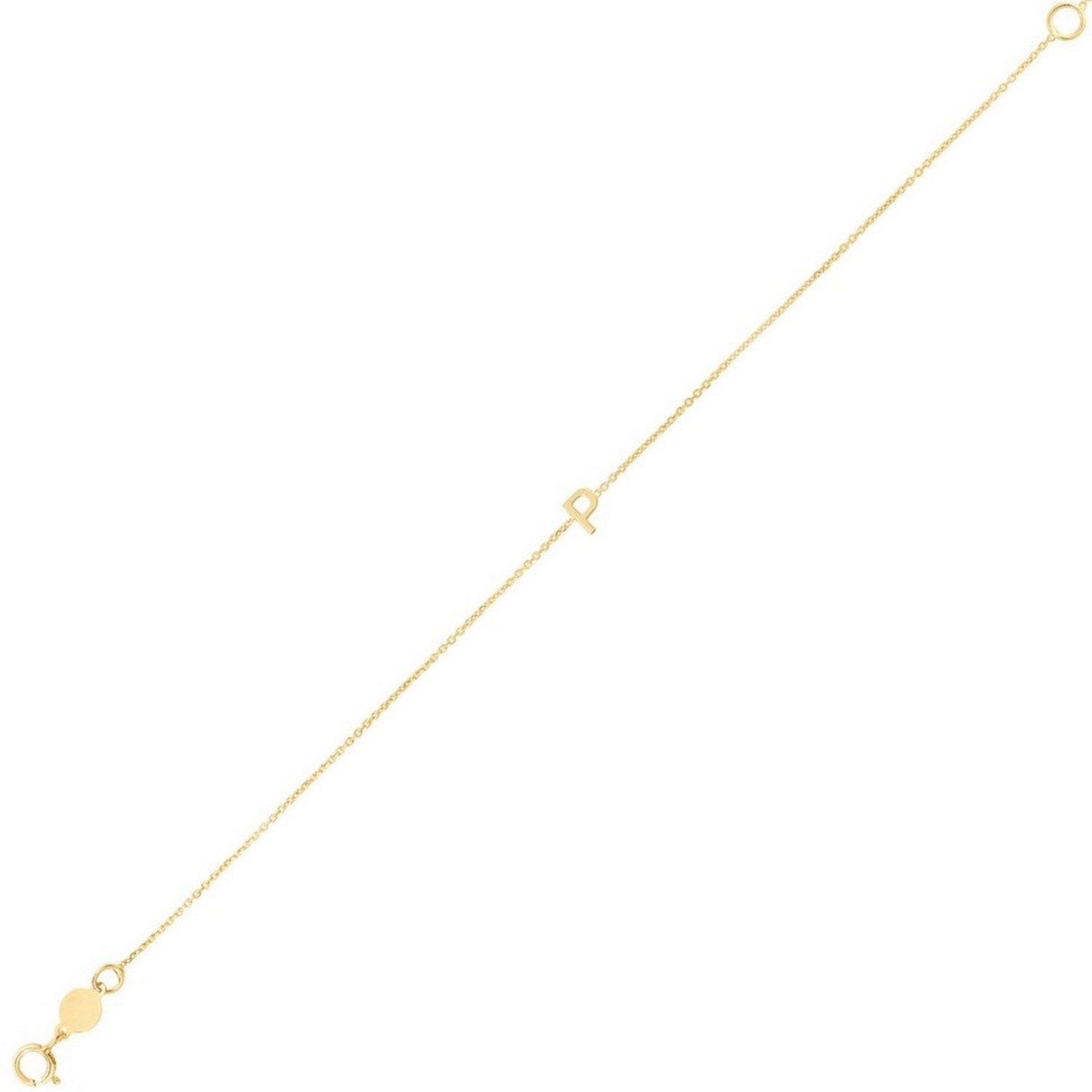 14K Yellow Gold Women's Mini Initial P Bracelet – 7 Inches – 14K Gold