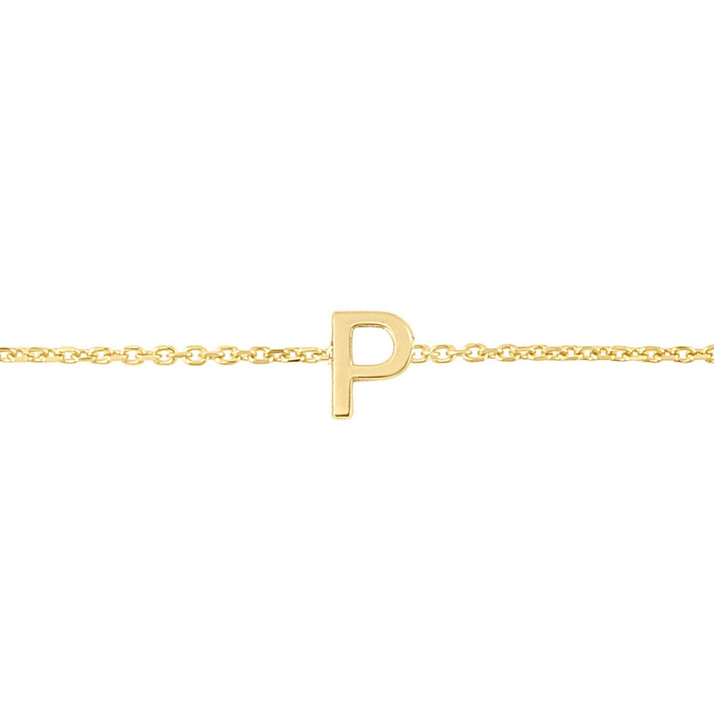 14K Yellow Gold Women's Mini Initial P Bracelet – 7 Inches – 14K Gold